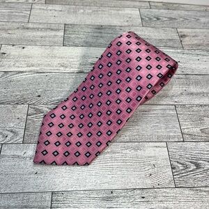 Tommy Hilfiger Men's Pink/Blue Geometric Blocks Tie 100% Silk